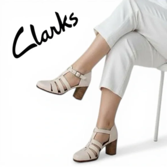 Clarks Artisan Women Ciera Gull Heeled Sandal Off White Cream Strappy Size 9 - Picture 1 of 7